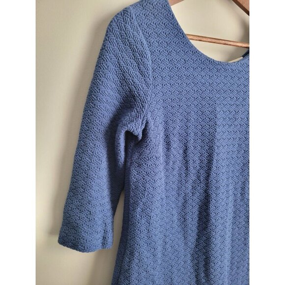 Ganni Anthropologie Lousa Textured Cotton Stretch Blue Shift Dress M - Picture 2 of 5